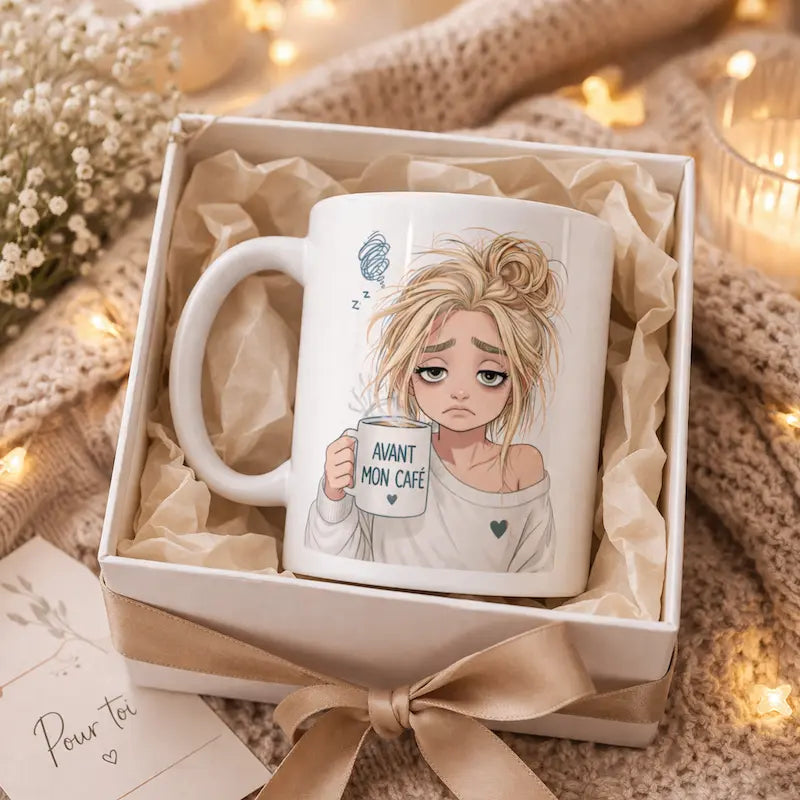 Mug Avant Après Mon Café – Tasse humour femme – Cadeau original cocooning Atelier Éclats d'Instants