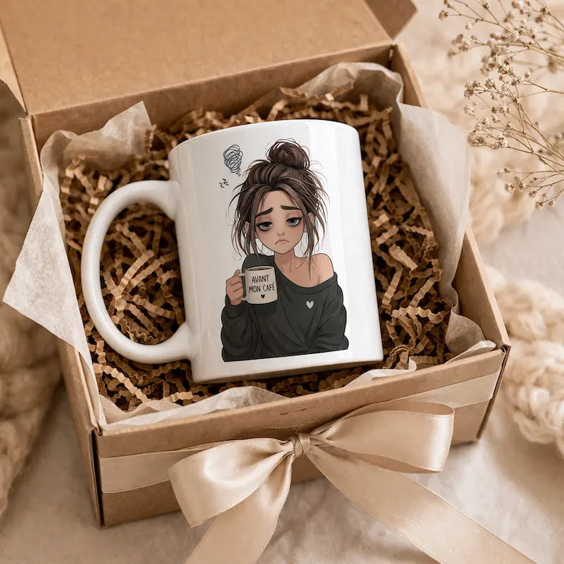 Mug Avant / Après mon café – Tasse humour minimaliste Atelier Éclats d'Instants