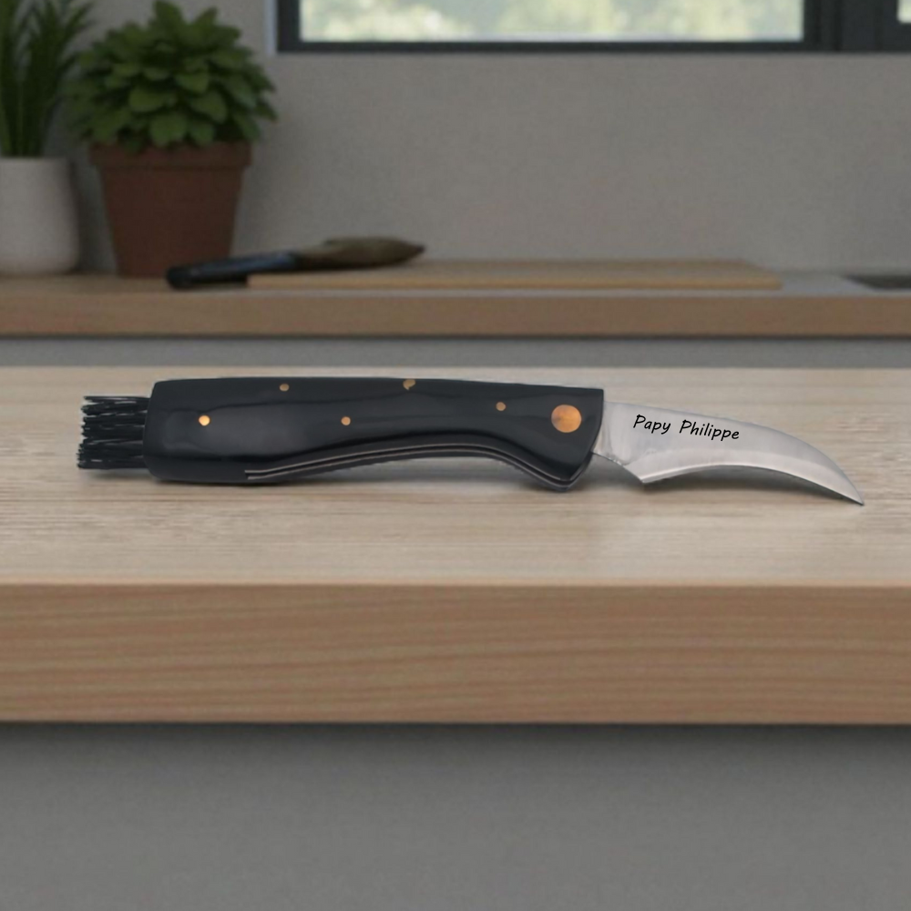 Couteau à Champignon Personnalisable – Lame Inox & Brosse – Gravure Laser🧡 Atelier Éclats d'Instants