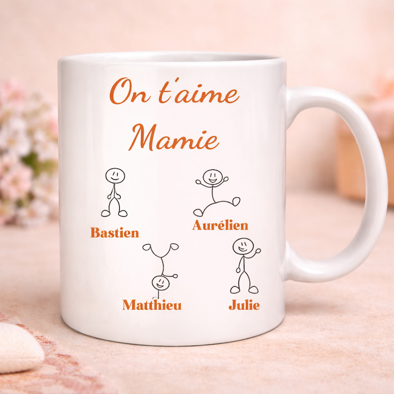 Mug personnalisé Mamie avec prénoms – Tasse Mamie d’amour – Cadeau fête des grands-mères Atelier Éclats d'Instants