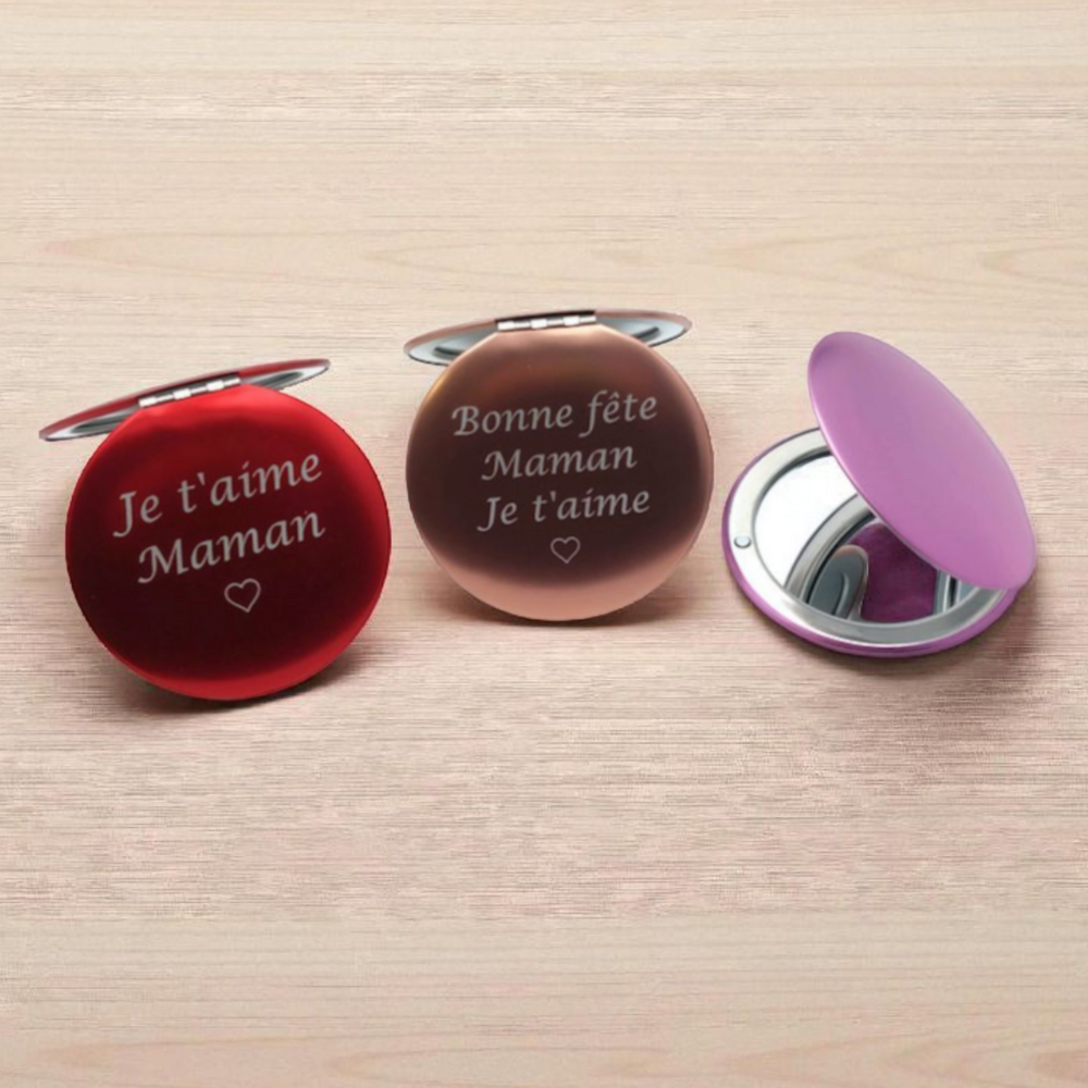 Miroir de poche personnalisable gravé au laser – Rouge, Rose ou Or rose Atelier Éclats d'Instants