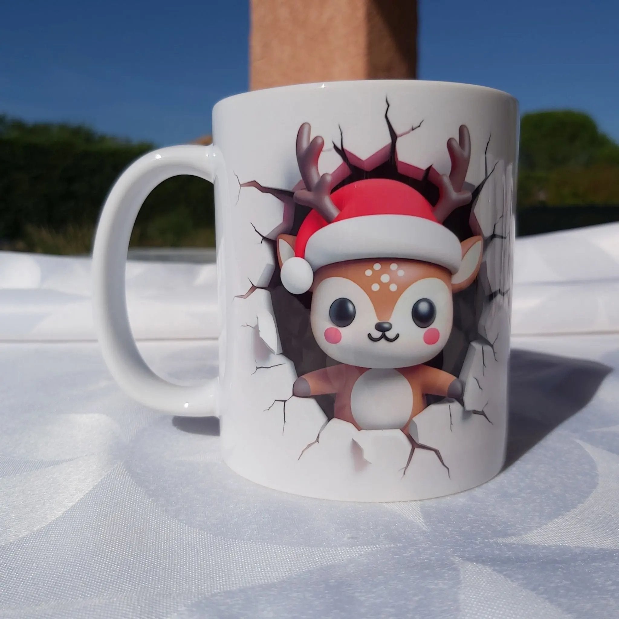 Tasse Renne de Noël 3D - Mug Original Effet Mur Cassé - Idée Cadeau de Noël Festif 🎅 Atelier Éclats d'Instants