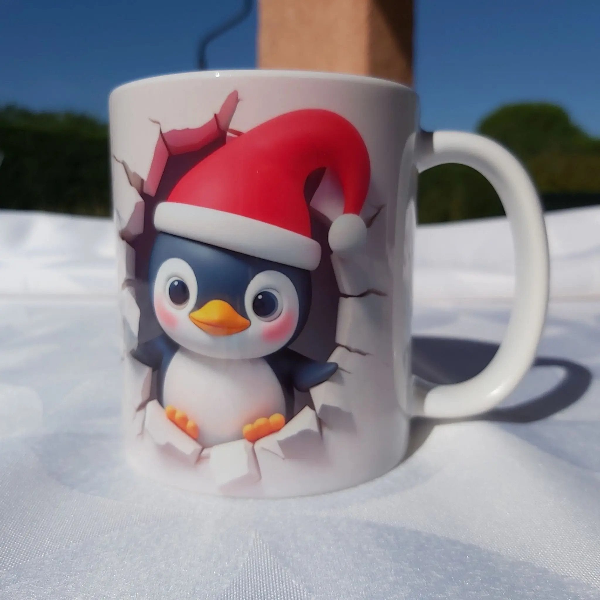 Tasse Pingouin de Noël 3D - Mug Original Effet Mur Cassé - Idée Cadeau de Noël Festif 🎅 Atelier Éclats d'Instants
