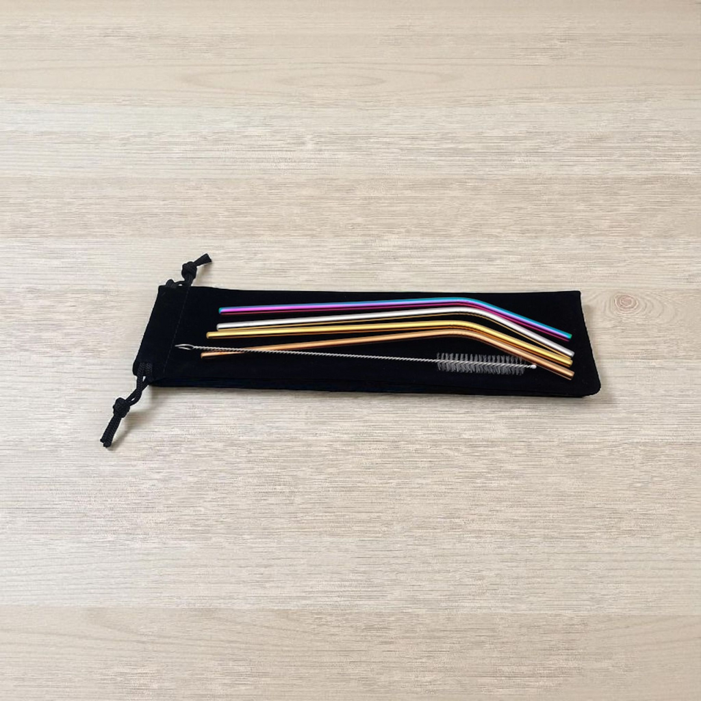 Pailles en acier inoxydable personnalisées – Lot de 4 avec pochette & brossette | Gravure laser Atelier Éclats d'Instants
