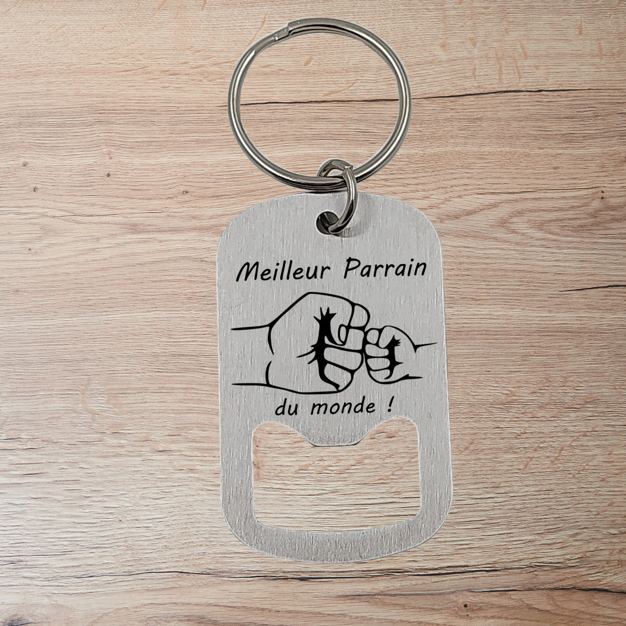 Porte-clés décapsuleur “Meilleur Parrain du monde” – Cadeau personnalisé en acier inoxydable Atelier Éclats d'Instants