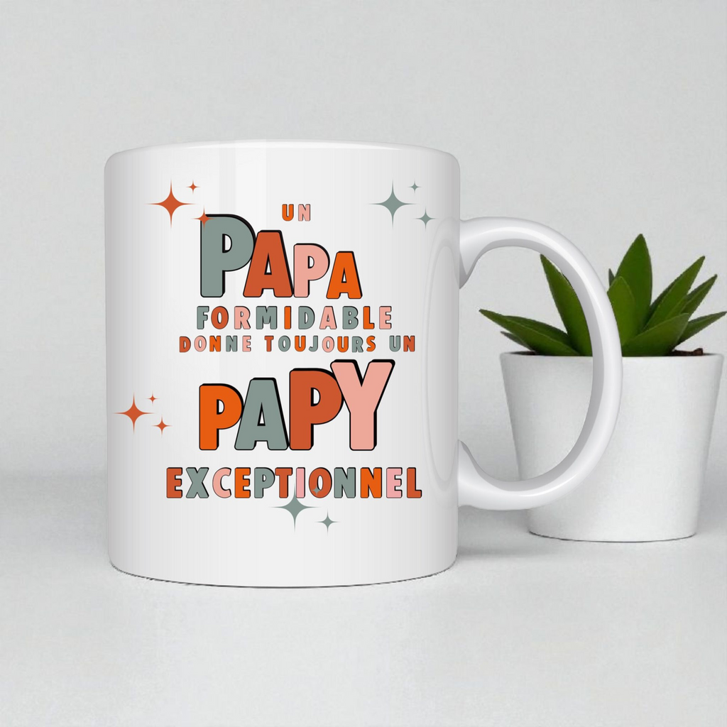Mug “Un papa formidable donne toujours un papy exceptionnel” – Cadeau tendre et coloré Mug “Un papa formidable donne toujours un papy exceptionnel” – Cadeau tendre et coloré ☕ Atelier Éclats d'Instants