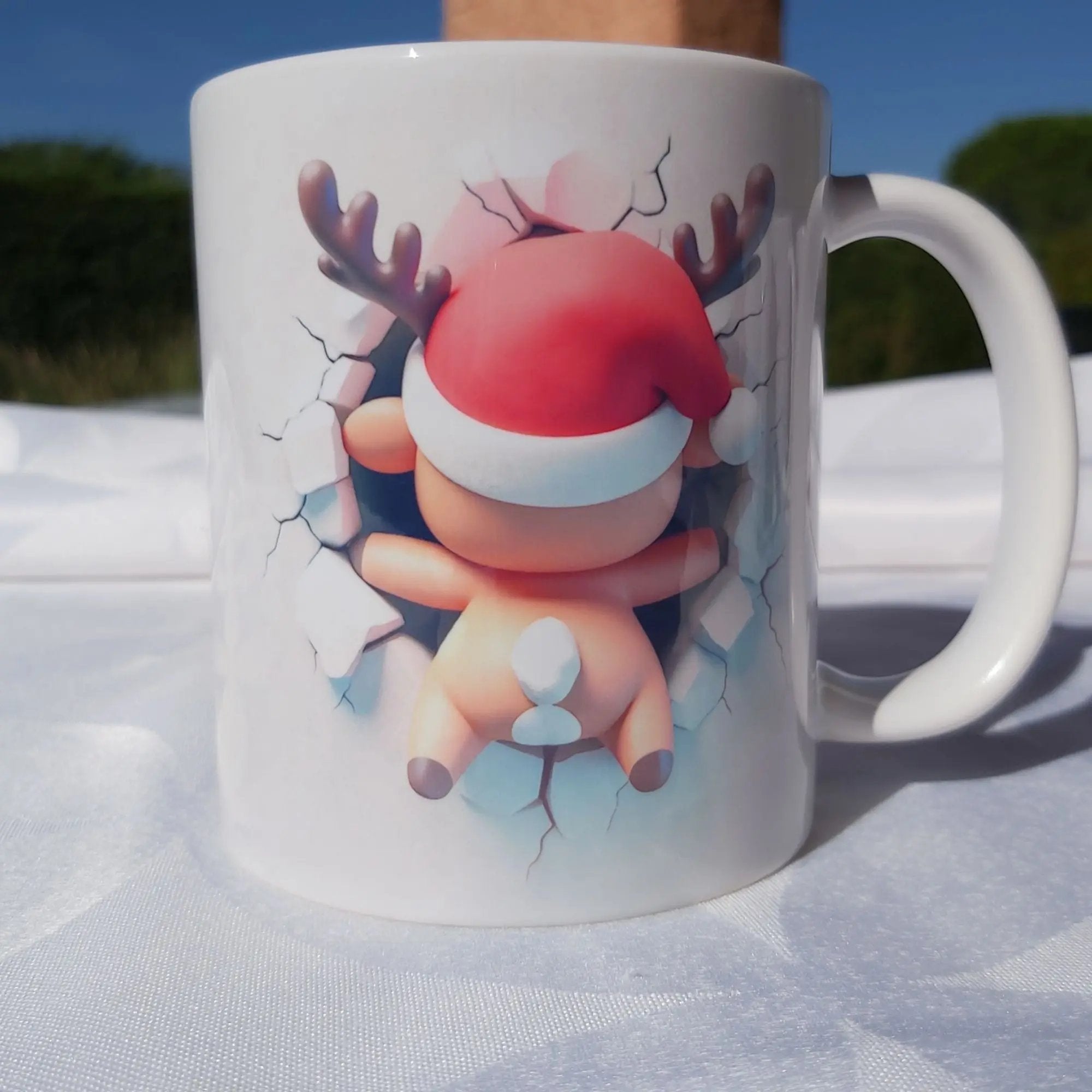 Tasse Renne de Noël 3D - Mug Original Effet Mur Cassé - Idée Cadeau de Noël Festif 🎅 Atelier Éclats d'Instants