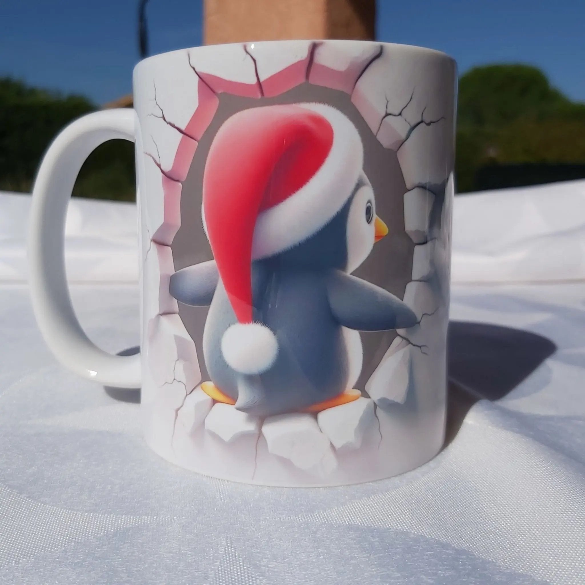 Tasse Pingouin de Noël 3D - Mug Original Effet Mur Cassé - Idée Cadeau de Noël Festif 🎅 Atelier Éclats d'Instants