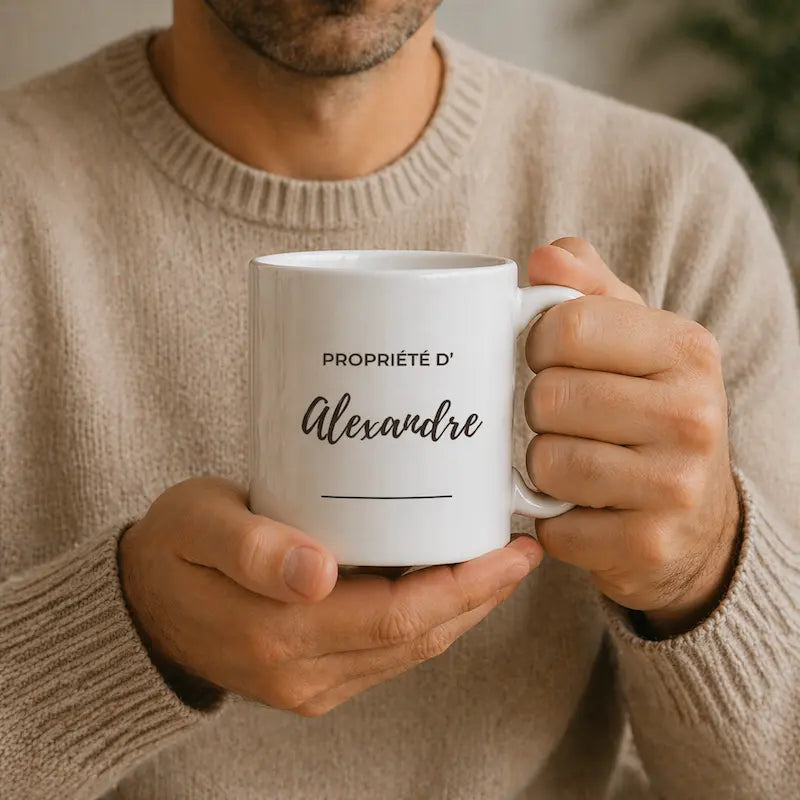 Mug personnalisé prénom Propriété de, tasse prénom personnalisée Atelier Éclats d'Instants
