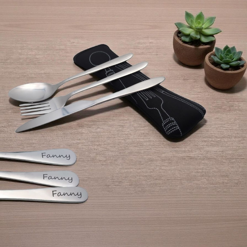 Set de Couverts Personnalisés pour le Bureau – Gravure Laser & Pochette Tissu 🥄 Atelier Éclats d'Instants
