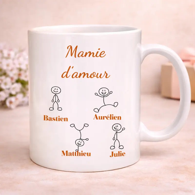 Mug personnalisé Mamie avec prénoms – Tasse Mamie d’amour – Cadeau fête des grands-mères Atelier Éclats d'Instants