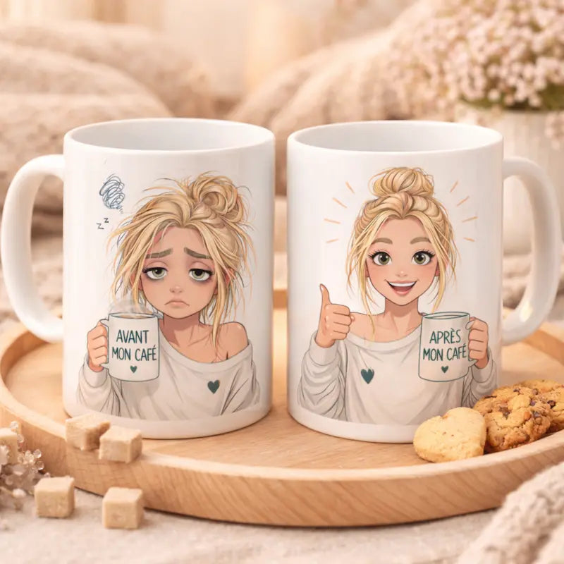 Mug Avant Après Mon Café – Tasse humour femme – Cadeau original cocooning Atelier Éclats d'Instants