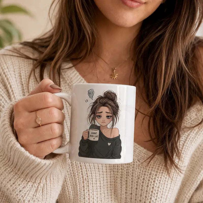 Mug Avant / Après mon café – Tasse humour minimaliste Atelier Éclats d'Instants