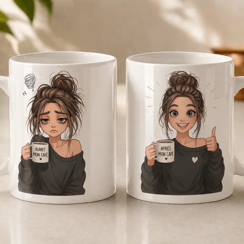 Mug Avant / Après mon café – Tasse humour minimaliste Atelier Éclats d'Instants