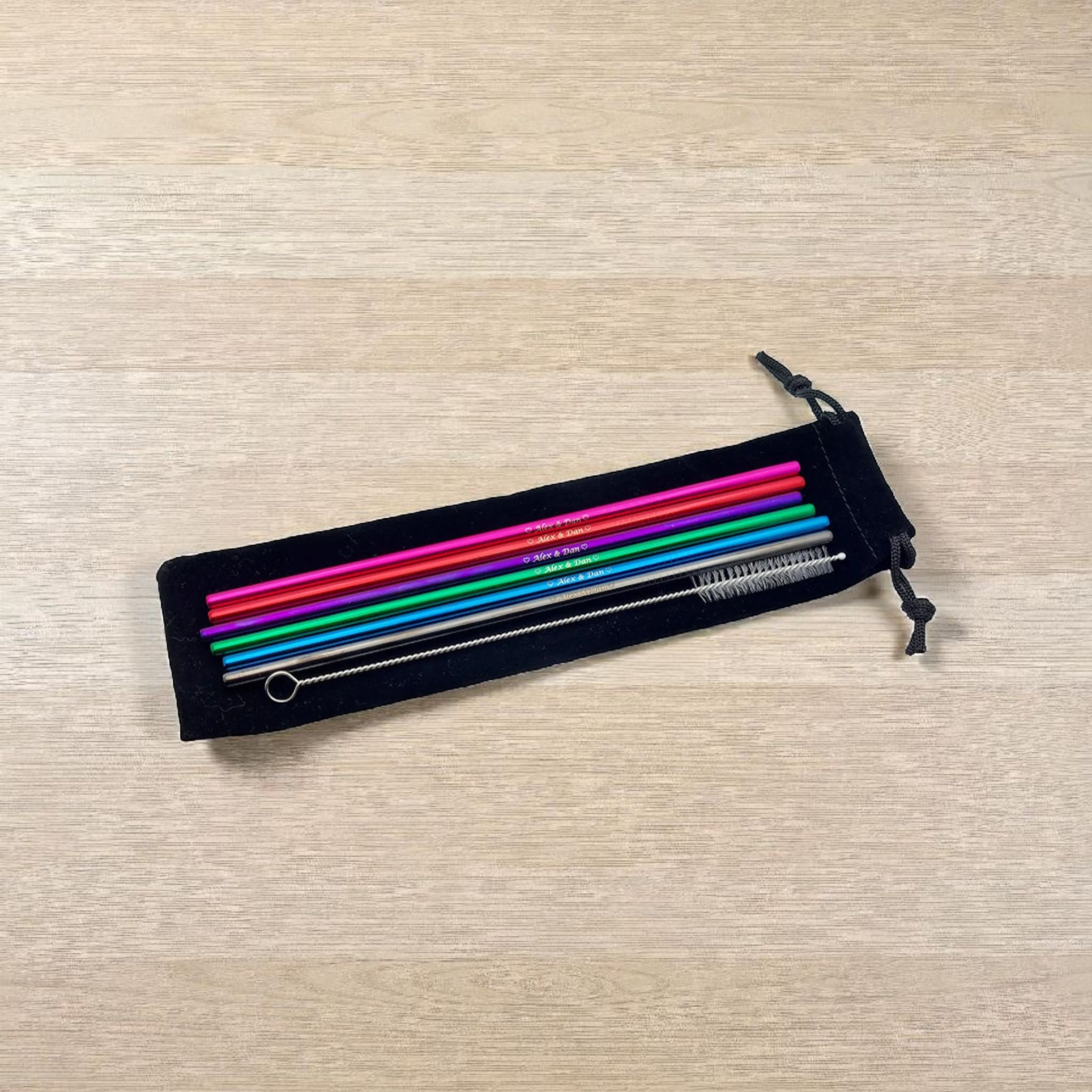 Pailles en acier inoxydable personnalisées – Lot de 6 avec pochette & brossette | Gravure laser Atelier Éclats d'Instants