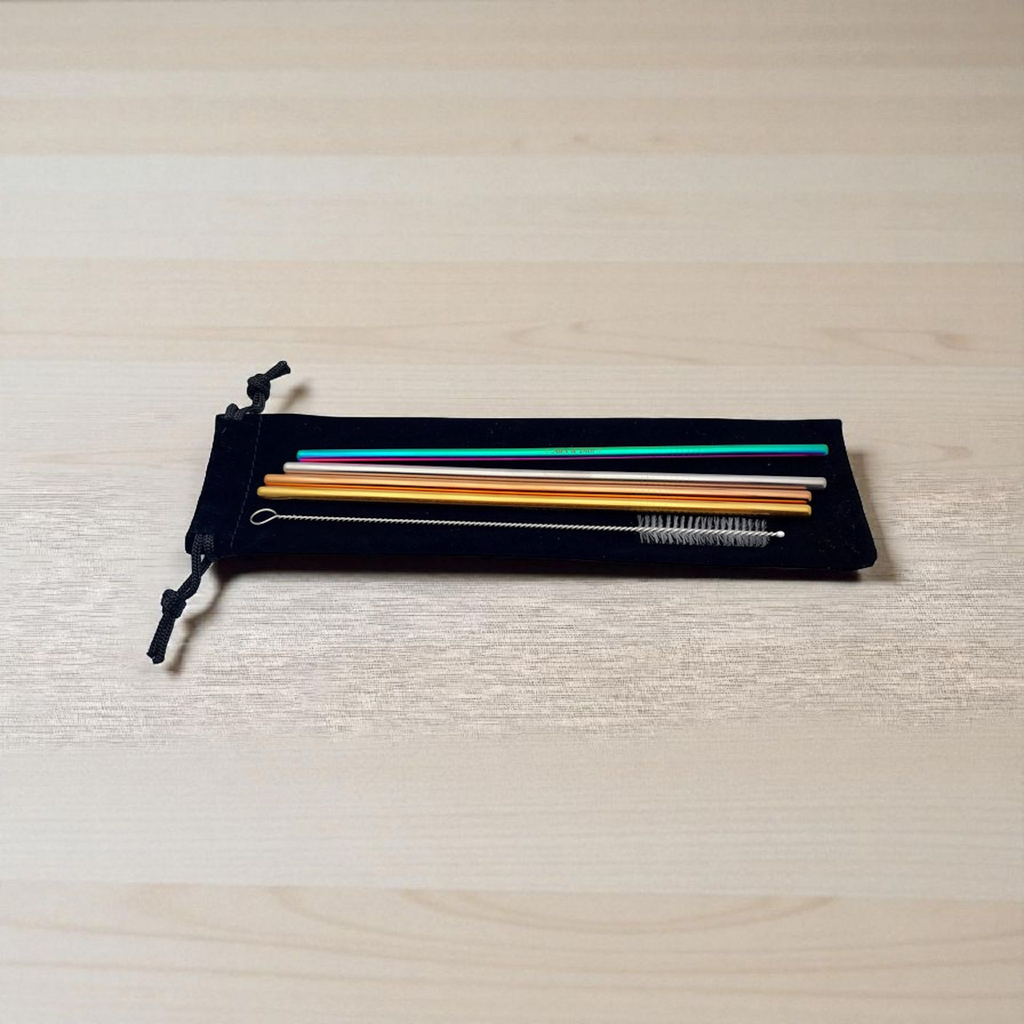 Pailles en acier inoxydable personnalisées – Lot de 4 avec pochette & brossette | Gravure laser Atelier Éclats d'Instants