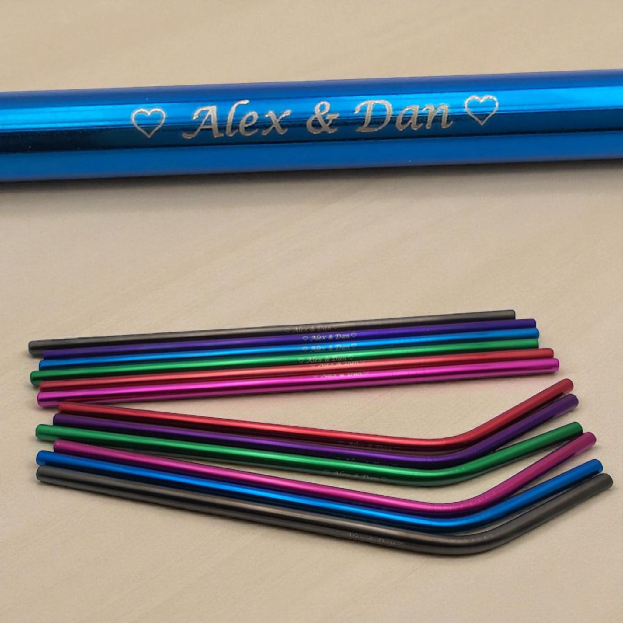 Pailles en acier inoxydable personnalisées – Lot de 6 avec pochette & brossette | Gravure laser Atelier Éclats d'Instants