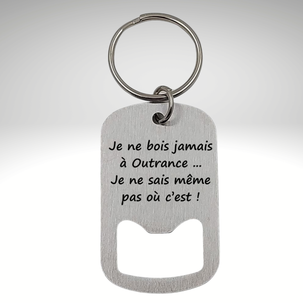 Porte-clés décapsuleur en acier inoxydable – Gravure laser avec texte humoristique Atelier Éclats d'Instants